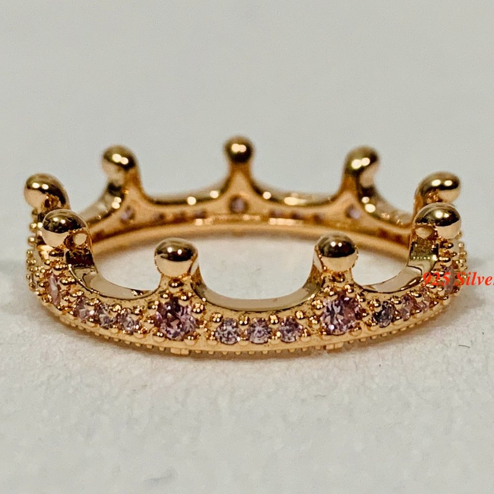 Pandora Rose Gold Pink Sparkling Crown Ring 187087CZ